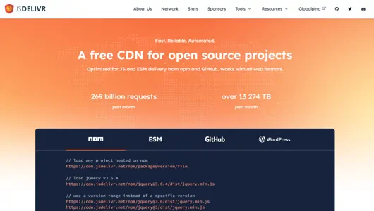 jsDelivr - A free, fast, and reliable CDN for JS and open source